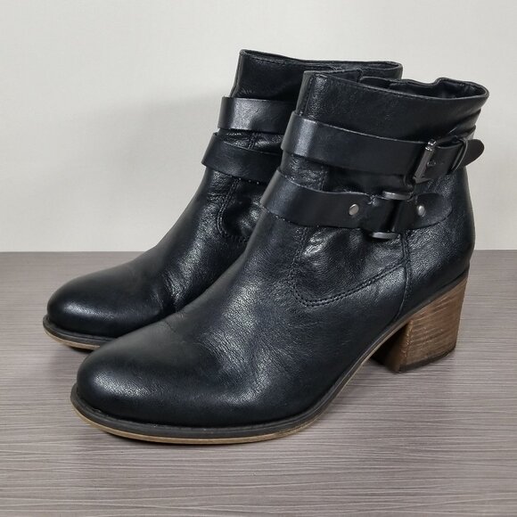 Franco Sarto Linden 2 Block Heel Booties, Black Leather, Womens Size 10 M / 40 - Picture 1 of 12